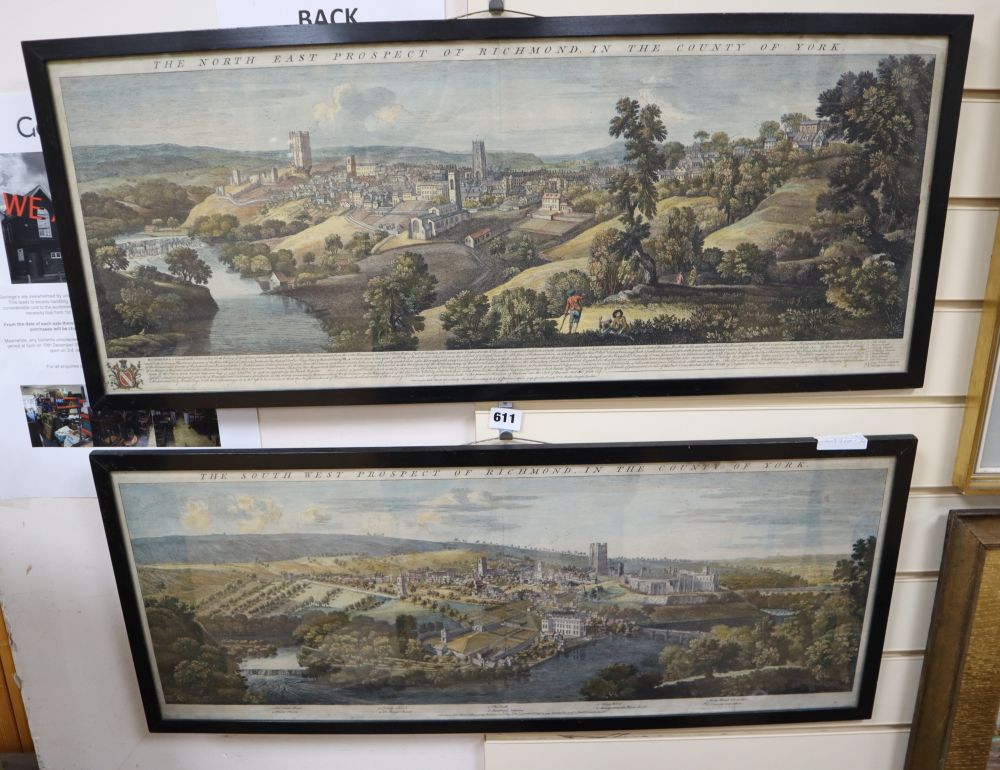 Samuel and Nathaniel Buck, two coloured engravings, The North Prospect of Richmond in the County of York and The South